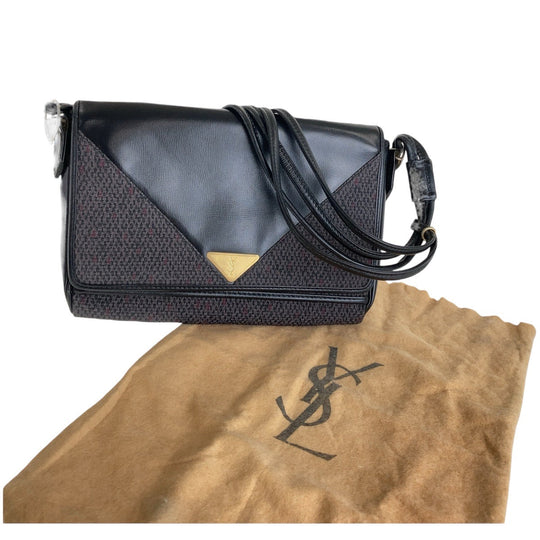 Yves Saint Laurent Shoulder Bag Canvas, Leather Purple Black Gold Metal Shoulder Bag pochette YSL Women Used Authentic