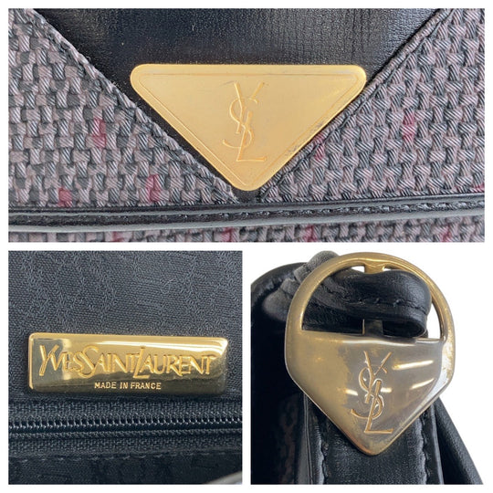 Yves Saint Laurent Shoulder Bag Canvas, Leather Purple Black Gold Metal Shoulder Bag pochette YSL Women Used Authentic