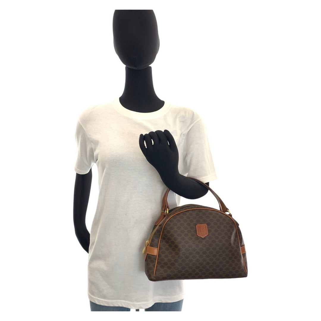 CELINE Handbag PVC, Leather Brown Gold Metal Handbag vanity bag Macadam Women Used Authentic