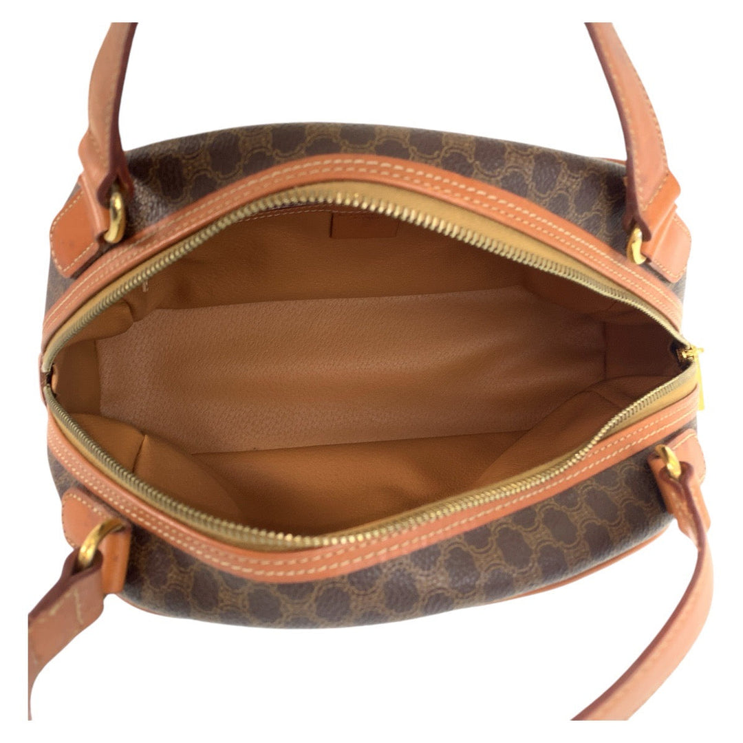 CELINE Handbag PVC, Leather Brown Gold Metal Handbag vanity bag Macadam Women Used Authentic