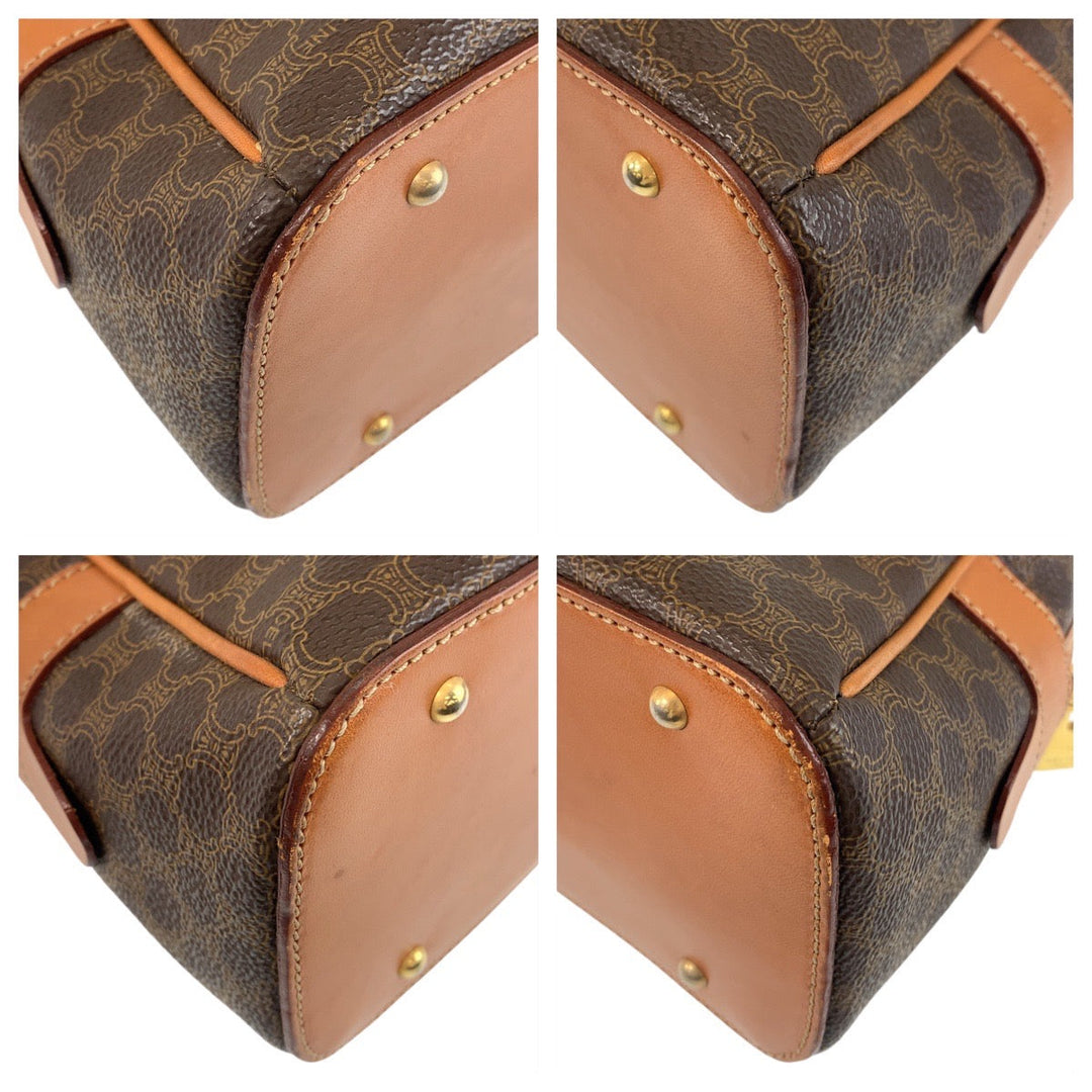 CELINE Handbag PVC, Leather Brown Gold Metal Handbag vanity bag Macadam Women Used Authentic