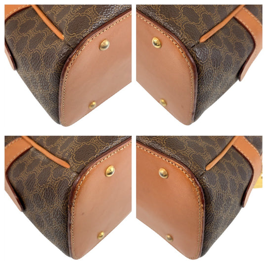 CELINE Handbag PVC, Leather Brown Gold Metal Handbag vanity bag Macadam Women Used Authentic