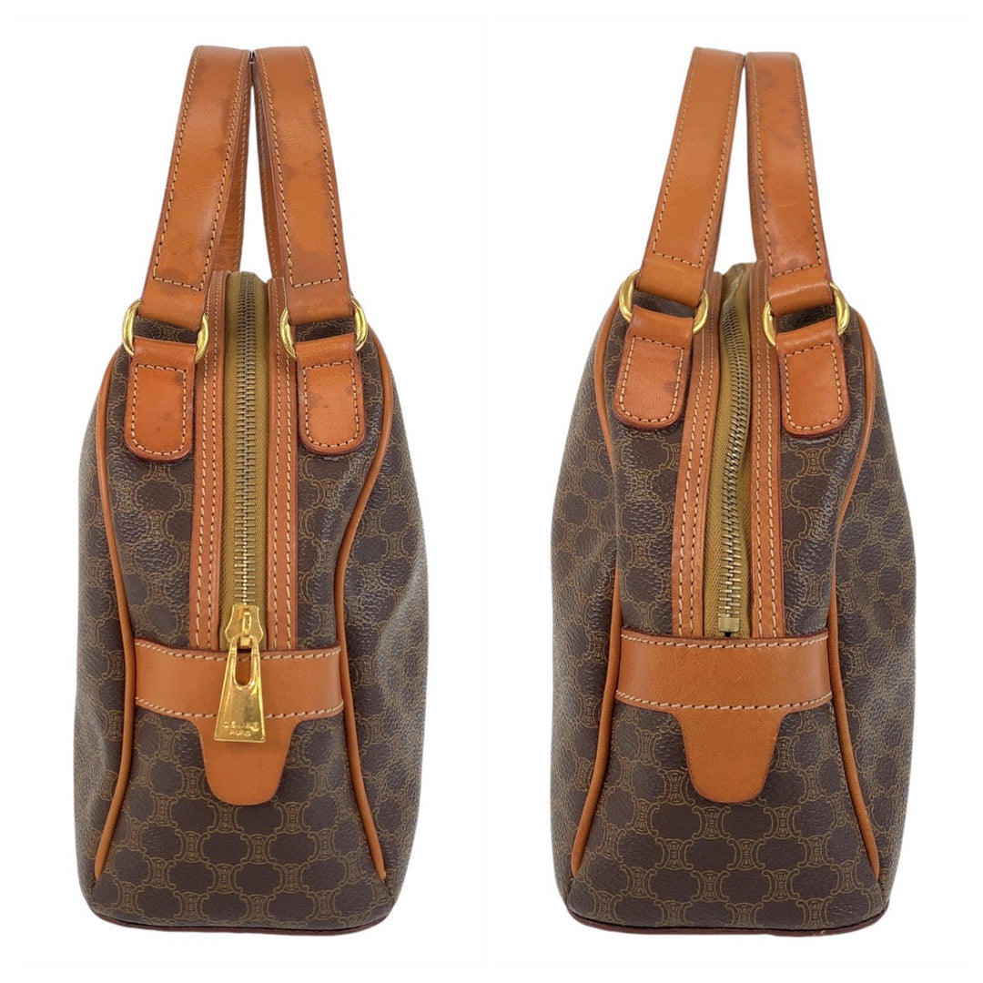 CELINE Handbag PVC, Leather Brown Gold Metal Handbag vanity bag Macadam Women Used Authentic