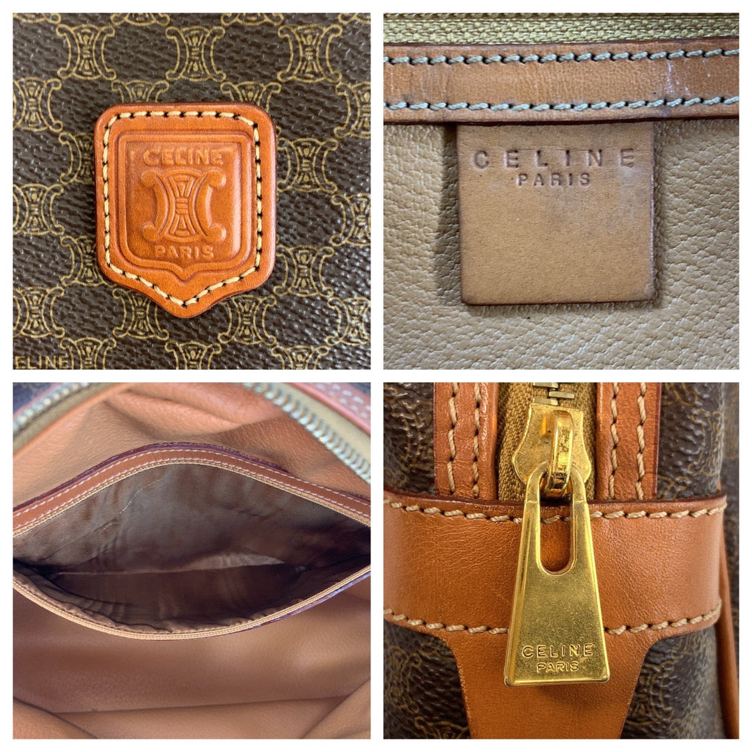 CELINE Handbag PVC, Leather Brown Gold Metal Handbag vanity bag Macadam Women Used Authentic