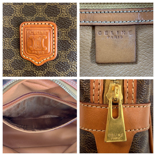 CELINE Handbag PVC, Leather Brown Gold Metal Handbag vanity bag Macadam Women Used Authentic