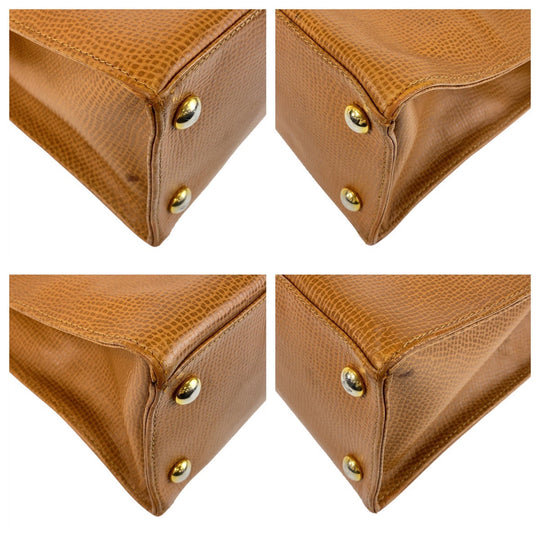 Christian Dior Tote Bag leather Brown Gold Metal Tote Bag Shoulder Bag Women Used Authentic