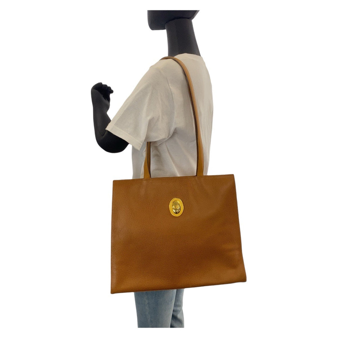 Christian Dior Tote Bag leather Brown Gold Metal Tote Bag Shoulder Bag Women Used Authentic