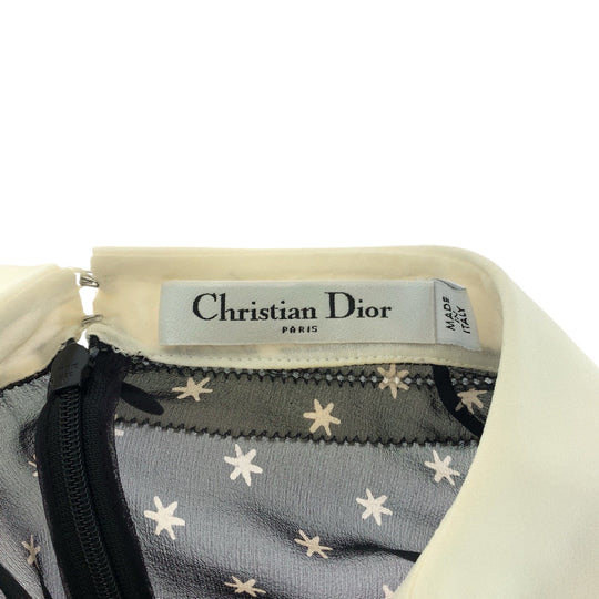 Dior Tunic cotton Black White Tunic Star Pattern See-through Women Used Authentic