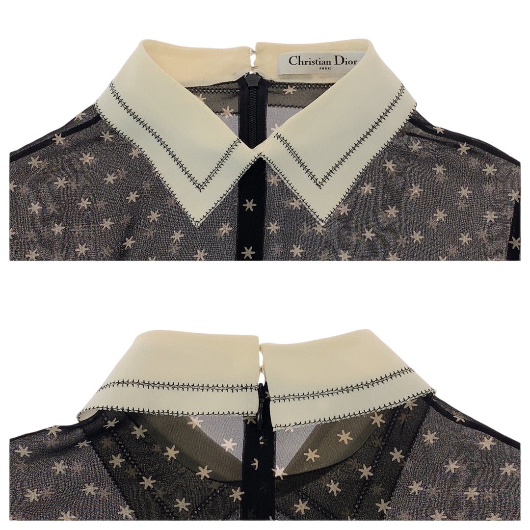 Dior Tunic cotton Black White Tunic Star Pattern See-through Women Used Authentic