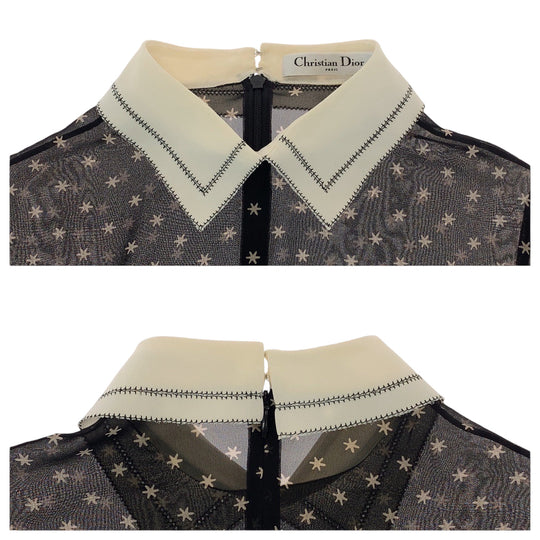 Dior Tunic cotton Black White Tunic Star Pattern See-through Women Used Authentic