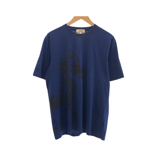 HERMES Short sleeve T-shirt cotton blue-black Short-sleeved T-shirt cut-and-sew Dragon mens L Used Authentic