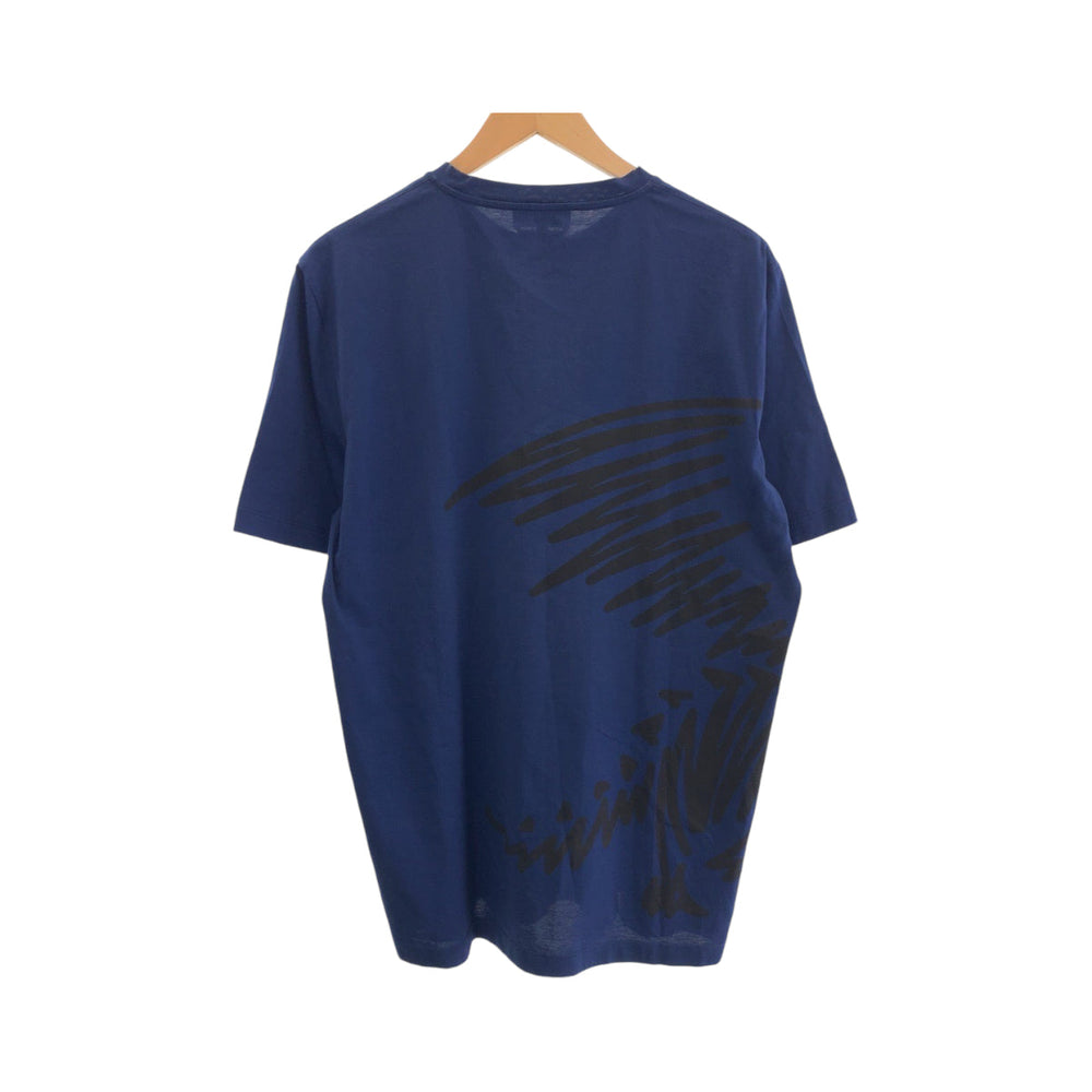 HERMES Short sleeve T-shirt cotton blue-black Short-sleeved T-shirt cut-and-sew Dragon mens L Used Authentic