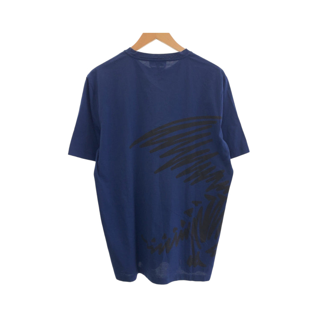 HERMES Short sleeve T-shirt cotton blue-black Short-sleeved T-shirt cut-and-sew Dragon mens L Used Authentic