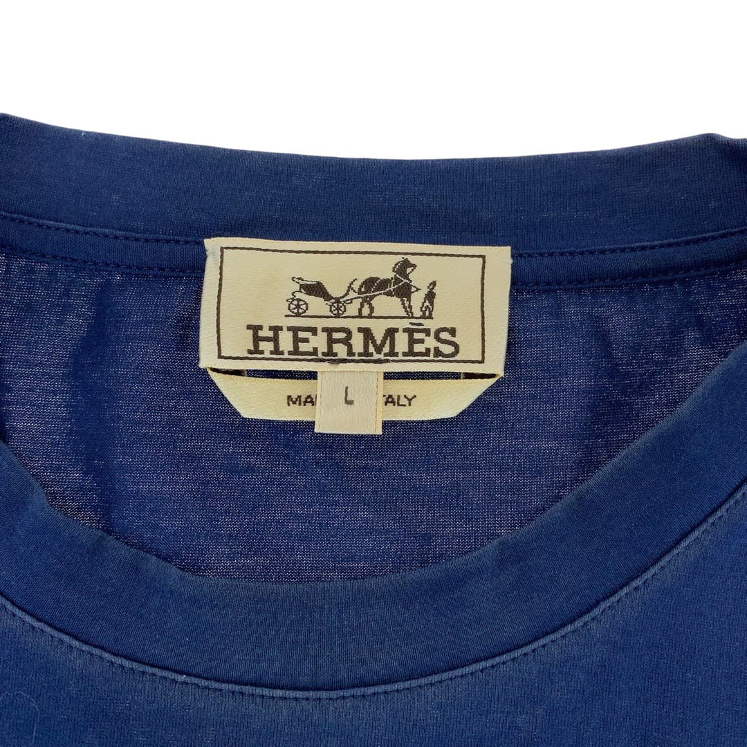 HERMES Short sleeve T-shirt cotton blue-black Short-sleeved T-shirt cut-and-sew Dragon mens L Used Authentic