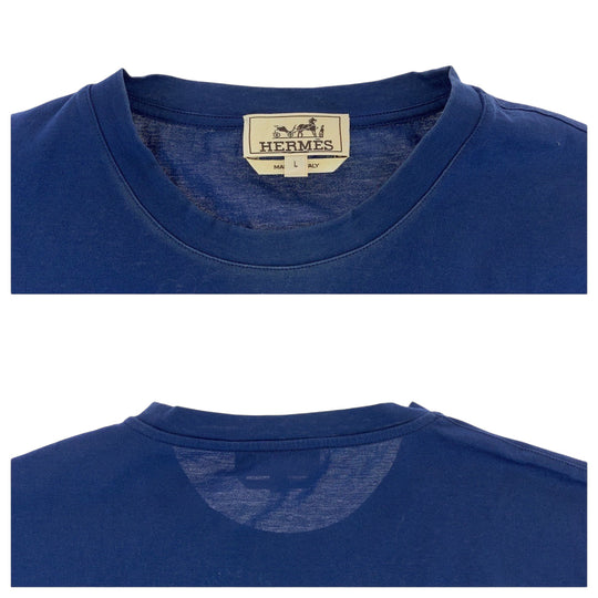 HERMES Short sleeve T-shirt cotton blue-black Short-sleeved T-shirt cut-and-sew Dragon mens L Used Authentic
