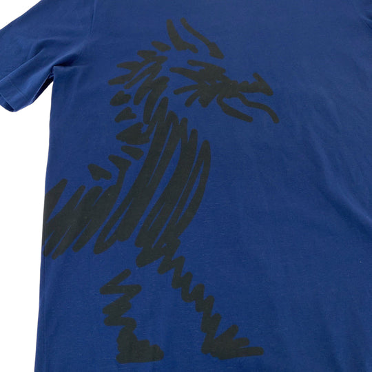 HERMES Short sleeve T-shirt cotton blue-black Short-sleeved T-shirt cut-and-sew Dragon mens L Used Authentic