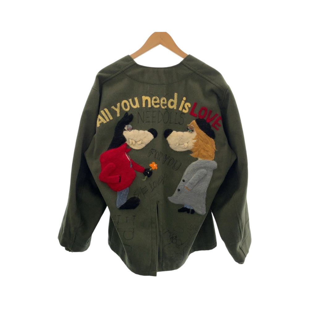 Needles No color jacket wool Khaki multicolor No collar jacket coverall Needles Dog mens Used Authentic