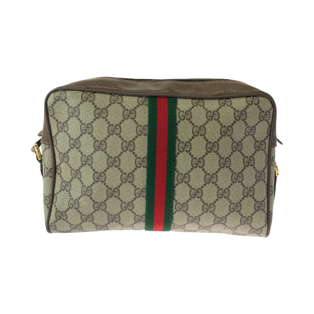 GUCCI Shoulder Bag 14 02 005 GG Supreme Canvas Beige Brown Gold Metal Shoulder Bag pochette Old Gucci Shelly Line Women Used Authentic