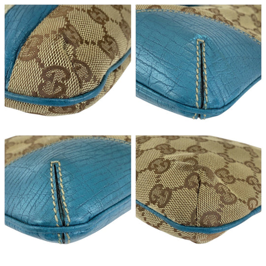 GUCCI Shoulder Bag GG canvas, leather Light Blue Beige Gold Metal Shoulder Bag pochette Sherry line horsebit Women Used Authentic