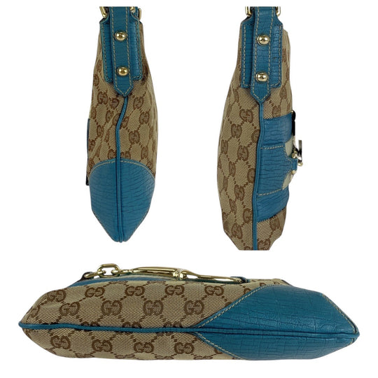 GUCCI Shoulder Bag GG canvas, leather Light Blue Beige Gold Metal Shoulder Bag pochette Sherry line horsebit Women Used Authentic