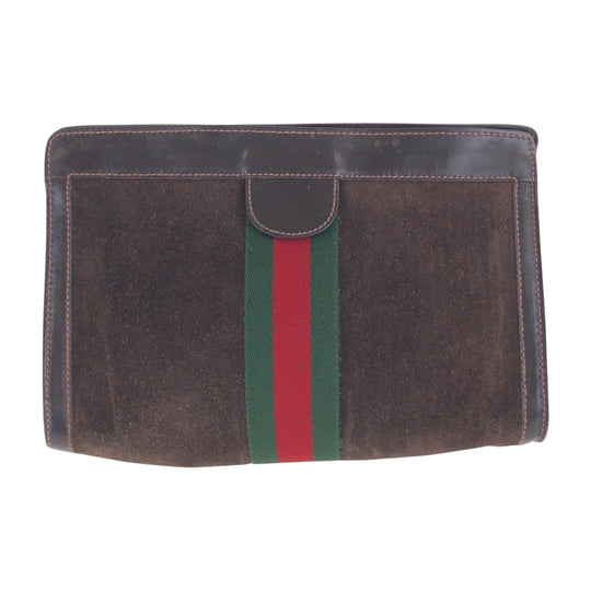 GUCCI Clutch bag Suede, Leather Brown Clutch bag business bag Old Gucci Shelly Line mens Used Authentic