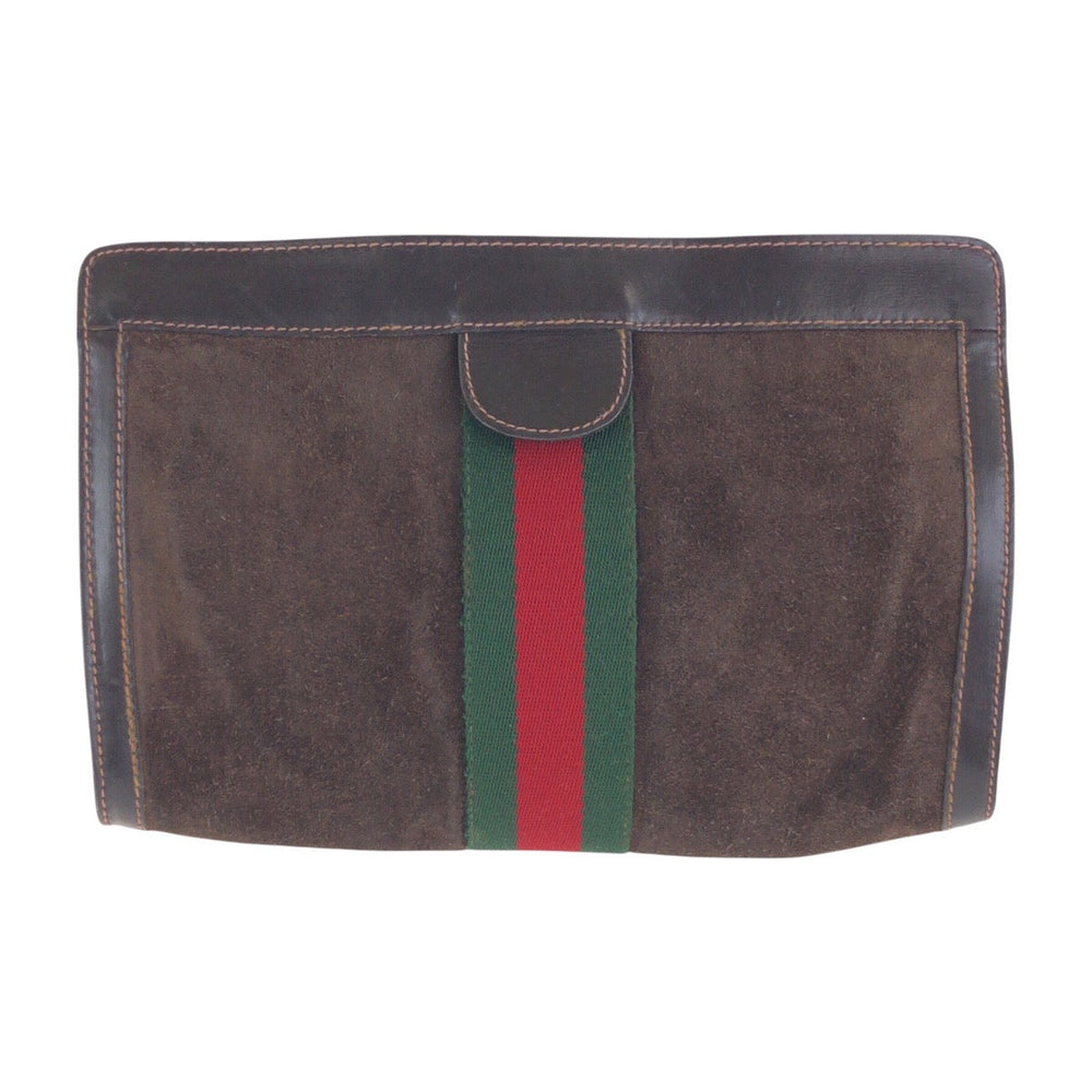 GUCCI Clutch bag Suede, Leather Brown Clutch bag business bag Old Gucci Shelly Line mens Used Authentic