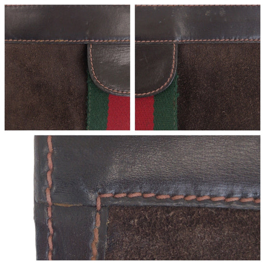 GUCCI Clutch bag Suede, Leather Brown Clutch bag business bag Old Gucci Shelly Line mens Used Authentic