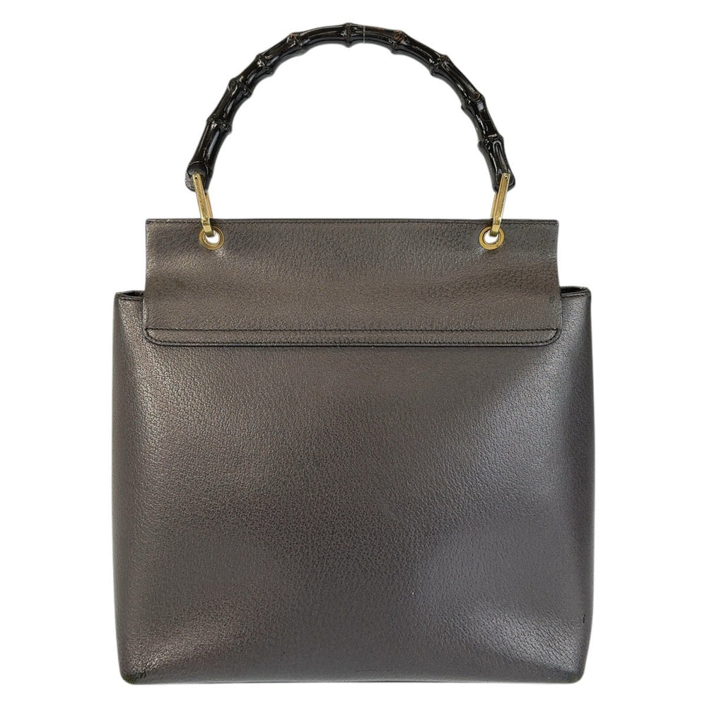 GUCCI Handbag leather Grey GoldMetal Handbag Shoulder Bag Bamboo Women Used Authentic