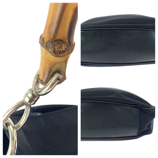 GUCCI Shoulder Bag 001 1705 1577 canvas Dark navy brown Shoulder Bag Handbag 2way Bamboo Women Used Authentic