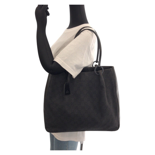 GUCCI Tote Bag 101920 GG canvas, leather black Tote Bag Shoulder Bag Women Used Authentic
