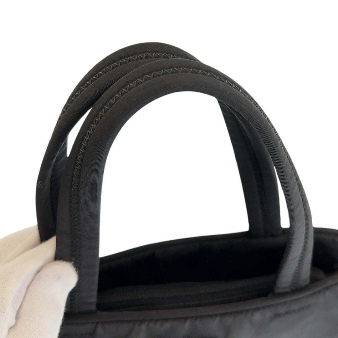 PRADA Tote Bag Nylon Black SilverMetal Tote Bag handbag Triangle With logo Women Used Authentic