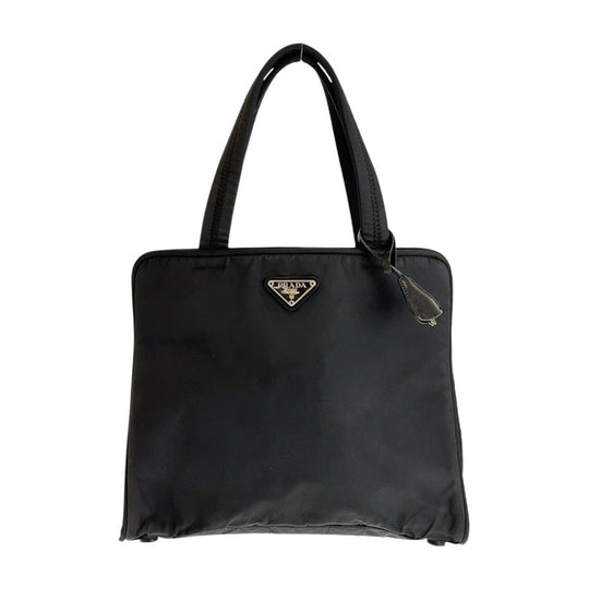 PRADA Tote Bag Nylon Black SilverMetal Tote Bag handbag Triangle With logo Women Used Authentic