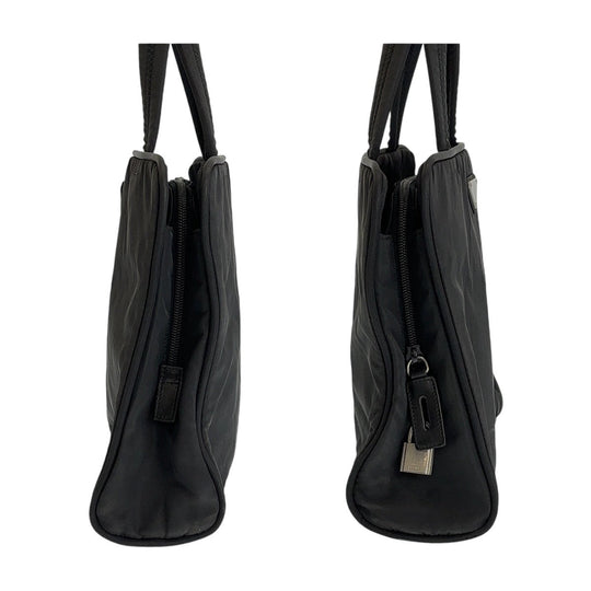 PRADA Tote Bag Nylon Black SilverMetal Tote Bag handbag Triangle With logo Women Used Authentic