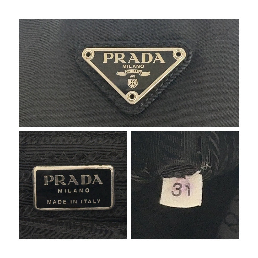 PRADA Tote Bag Nylon Black SilverMetal Tote Bag handbag Triangle With logo Women Used Authentic