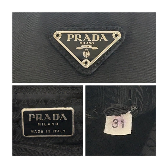 PRADA Tote Bag Nylon Black SilverMetal Tote Bag handbag Triangle With logo Women Used Authentic