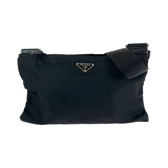 PRADA Shoulder Bag Nylon Black SilverMetal Shoulder Bag pochette Triangle With logo mens Used Authentic