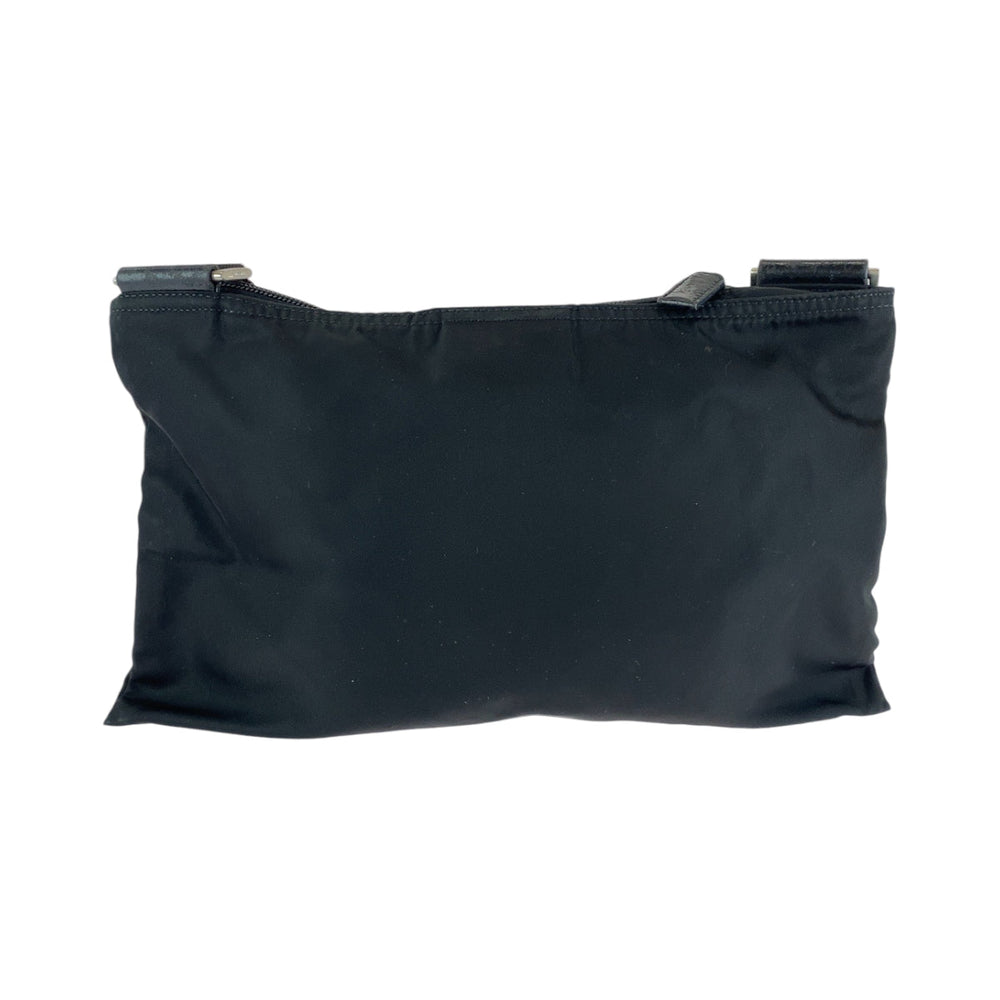 PRADA Shoulder Bag Nylon Black SilverMetal Shoulder Bag pochette Triangle With logo mens Used Authentic