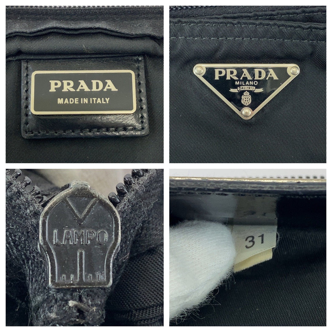 PRADA Shoulder Bag Nylon Black SilverMetal Shoulder Bag pochette Triangle With logo mens Used Authentic
