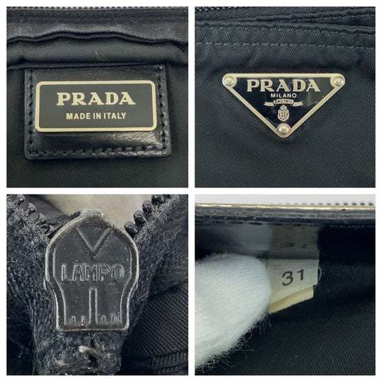 PRADA Shoulder Bag Nylon Black SilverMetal Shoulder Bag pochette Triangle With logo mens Used Authentic