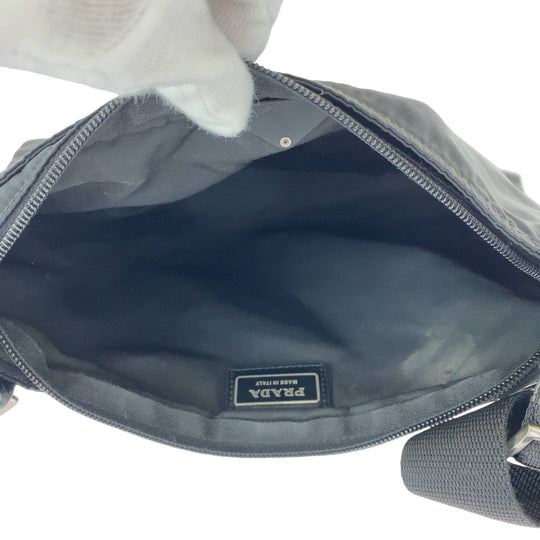 PRADA Shoulder Bag Nylon Black SilverMetal Shoulder Bag pochette Triangle With logo mens Used Authentic
