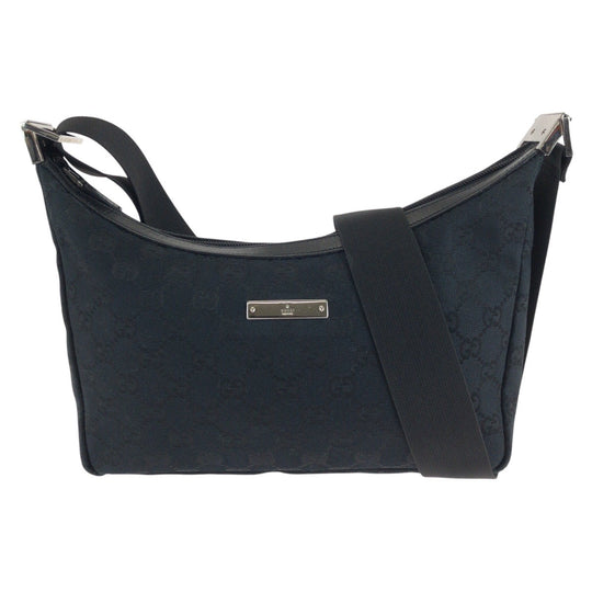 GUCCI Shoulder Bag 019 0433 GG canvas Black SilverMetal Shoulder Bag pochette Women Used Authentic