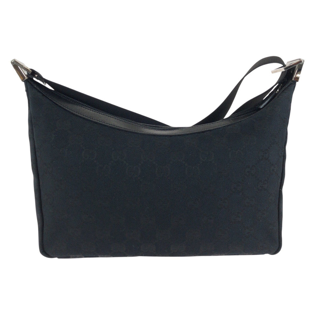 GUCCI Shoulder Bag 019 0433 GG canvas Black SilverMetal Shoulder Bag pochette Women Used Authentic