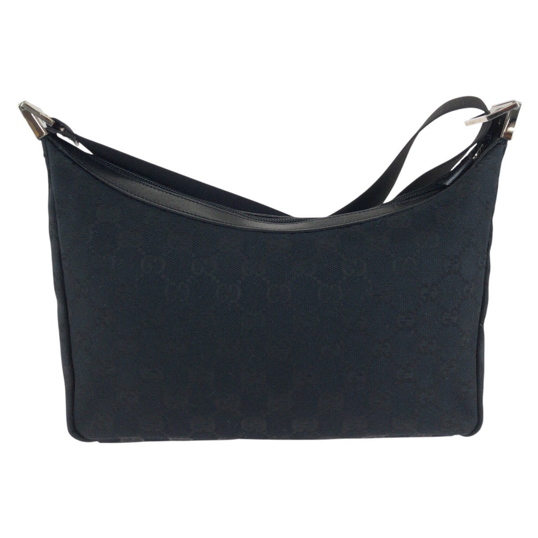 GUCCI Shoulder Bag 019 0433 GG canvas Black SilverMetal Shoulder Bag pochette Women Used Authentic
