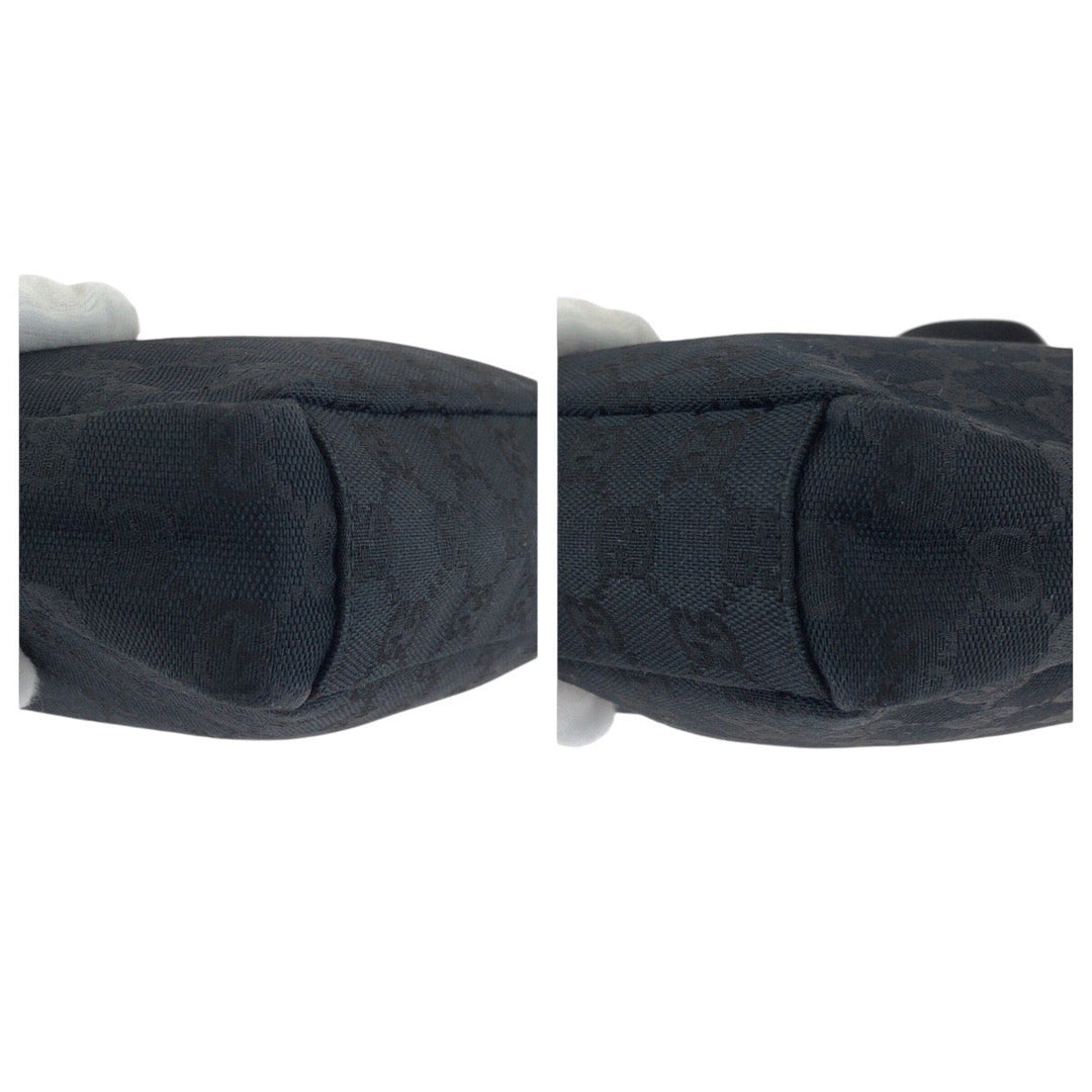 GUCCI Shoulder Bag 019 0433 GG canvas Black SilverMetal Shoulder Bag pochette Women Used Authentic