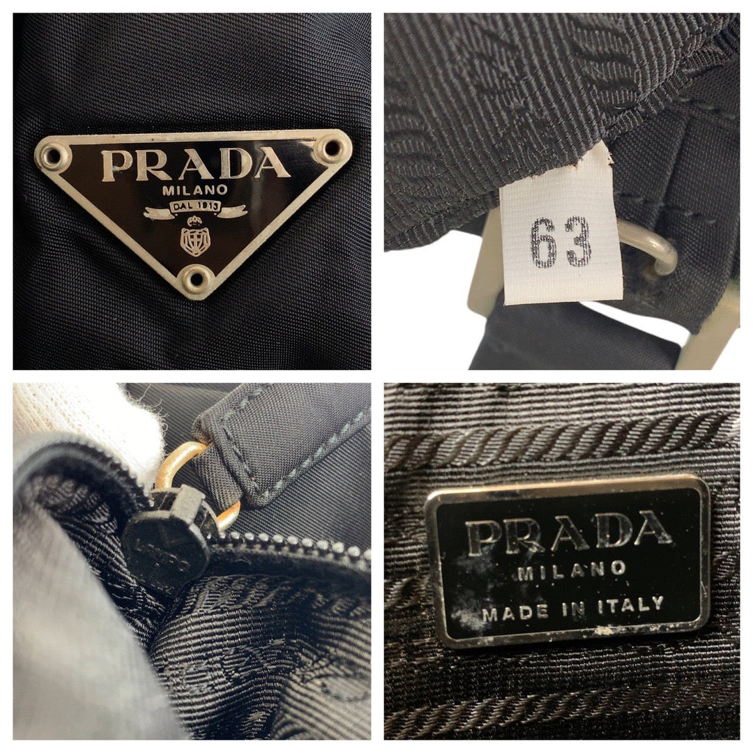 PRADA Handbag Nylon Black SilverMetal Handbag Tote Bag Women Used Authentic