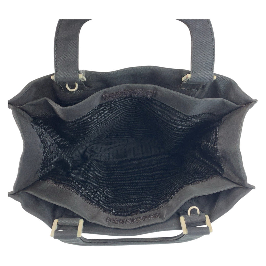 PRADA Handbag Nylon Black SilverMetal Handbag Tote Bag Women Used Authentic