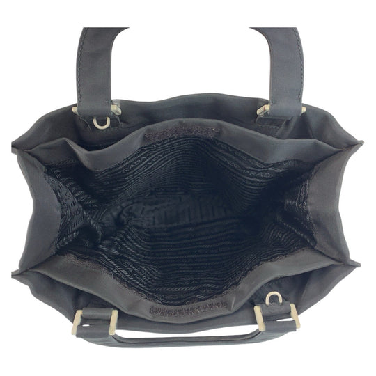 PRADA Handbag Nylon Black SilverMetal Handbag Tote Bag Women Used Authentic