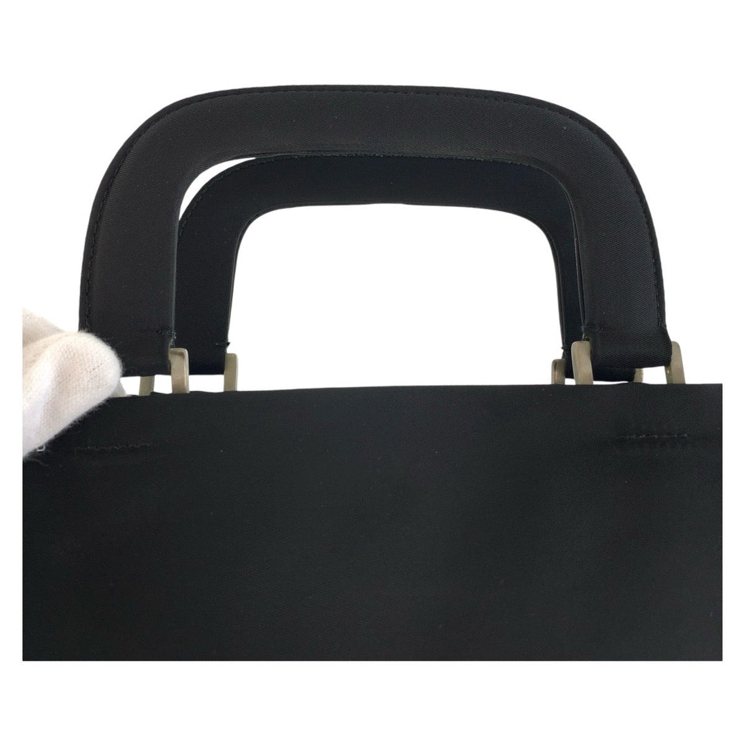 PRADA Handbag Nylon Black SilverMetal Handbag Tote Bag Women Used Authentic