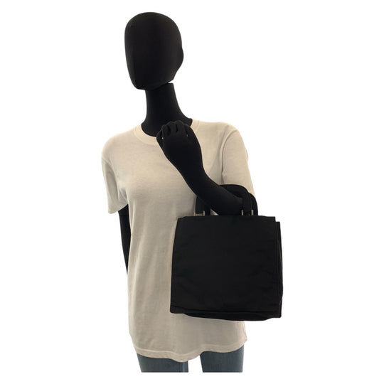 PRADA Handbag Nylon Black SilverMetal Handbag Tote Bag Women Used Authentic
