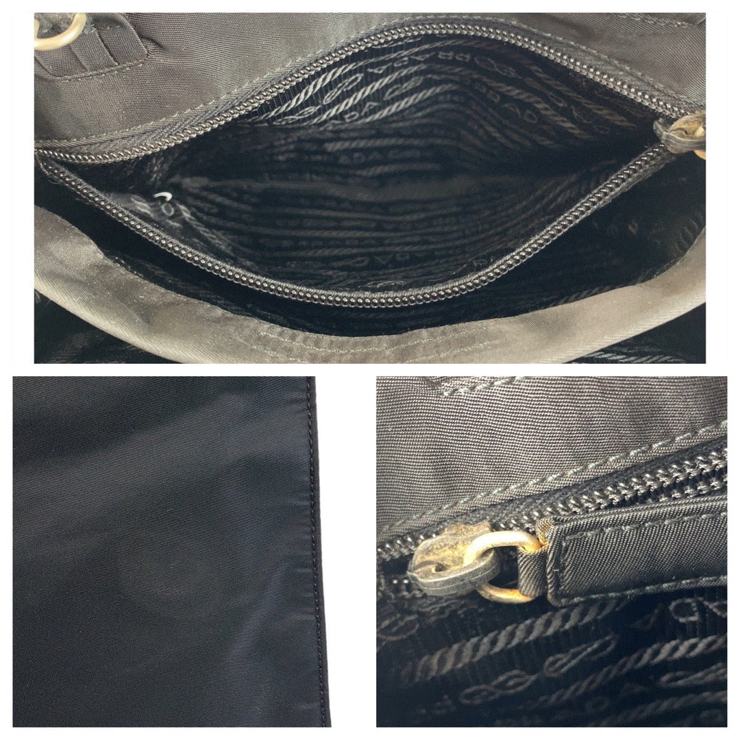 PRADA Handbag Nylon Black SilverMetal Handbag Tote Bag Women Used Authentic